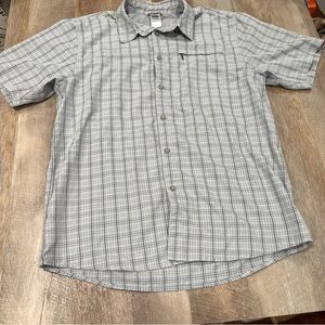 The North Face Men's Light Gray Plaid Button Down Shirt Zipper Pocket Size L